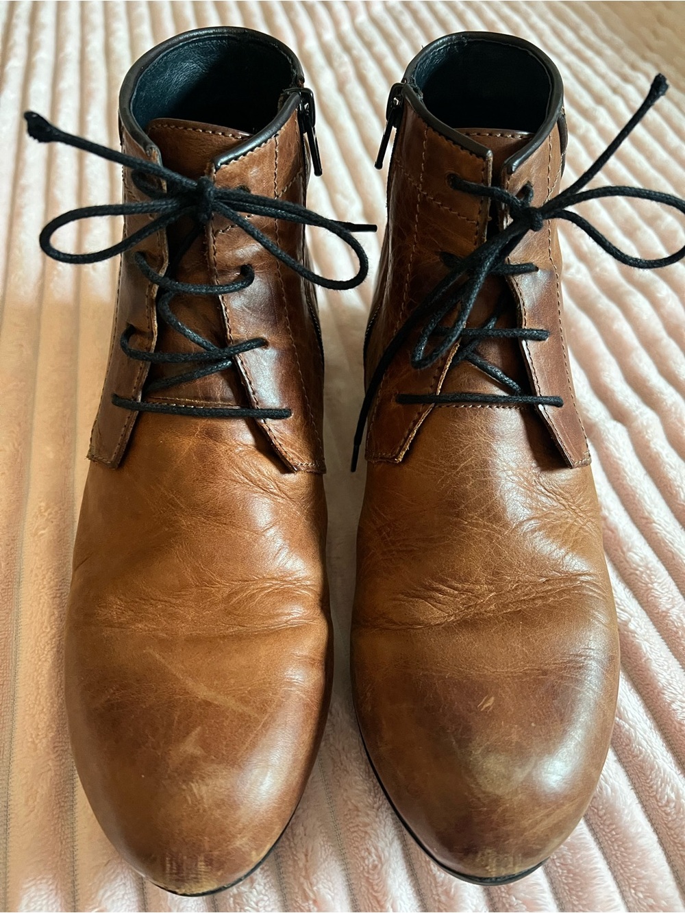 Wolky Tan Leather Lace-Up Ankle Booties